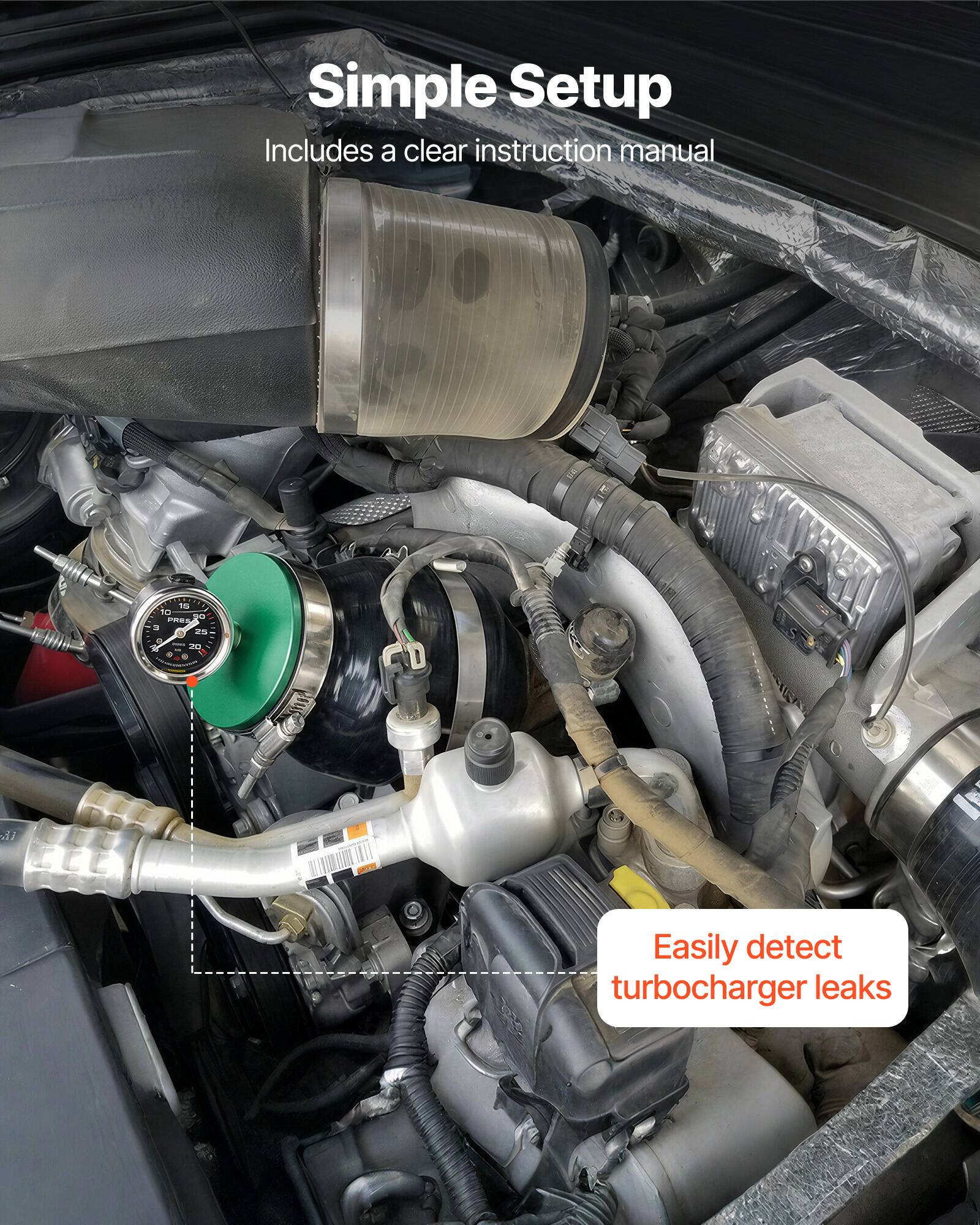 Simple Setup  
Includes a clear instruction manual  

Easily detect turbocharger leaks