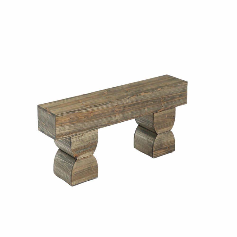 Left. Kadyn - 59-Inch Solid Wood Dining Bench, Double Pedestal Farmhouse Stool, Antique Gray Brown - Brown.