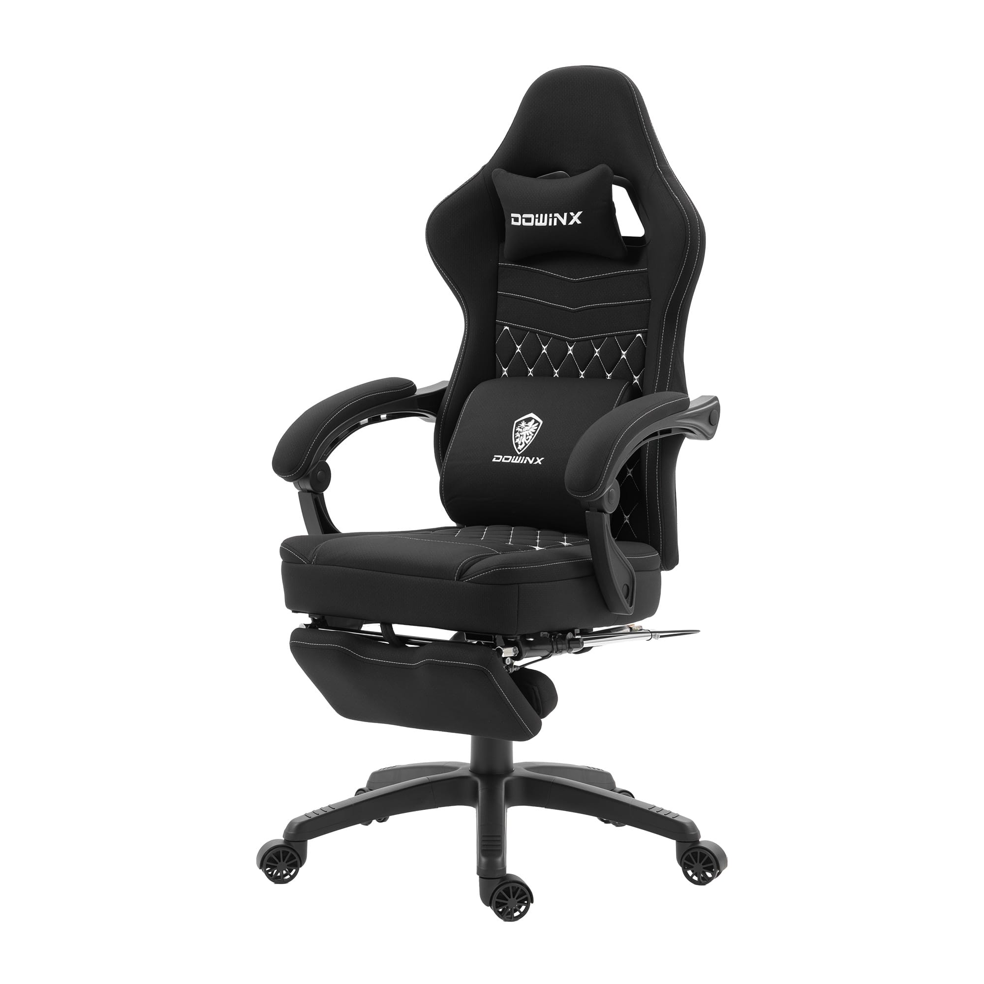 Dowinx - Gaming Chair with Footrest, Breathable Fabric Gamer Chair with Gel Pad and Storage Bag, Ergonomic Office Chair - Black