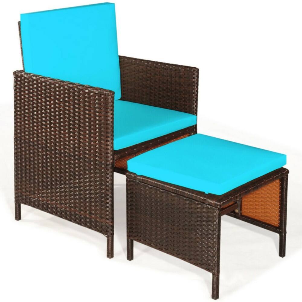 Alt View 3. Mondawe - 9 Pieces Patio Rattan Dining Cushioned Chairs Set - Turquoise.