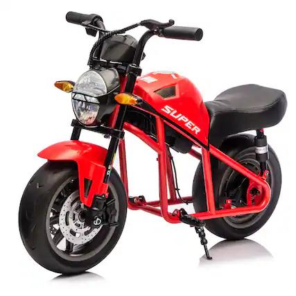Front. BreeBe - 24V 300W Kids Ride-On XL Electric Muscle Motorcycle, 14in EVA Wheels, 11.18 MPH, Dual Suspension, Music & Light, Age 6+ - Red.