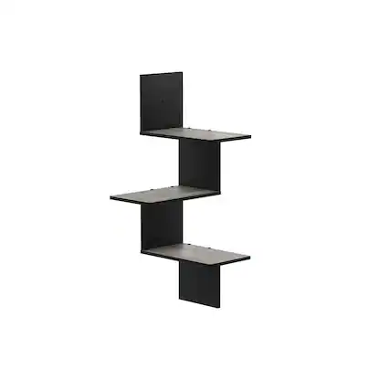 Front. Furinno - Rossi Modern 3-Tier Wall Floating Corner Shelf - French Oak.
