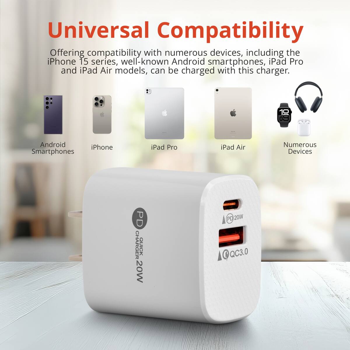 Universal Compatibility

Offering compatibility with numerous devices, including the iPhone 15 series, well-known Android smartphones, iPad Pro and iPad Air models, can be charged with this charger.

10 89

Android Smartphones
iPhone
iPad Pro
iPad Air
Numerous Devices

PD CHARGER QUICK 20W
SPARIAMIC PD 20W QC3.0