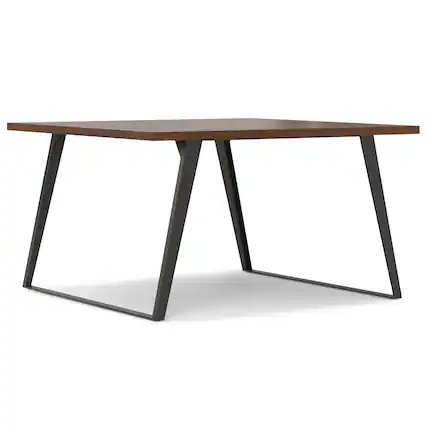 Front. Simpli Home - Lowry 54 inch x 54 inch Square Modern Industrial Square Dining Table in Walnut Veneer - Walnut Veneer.