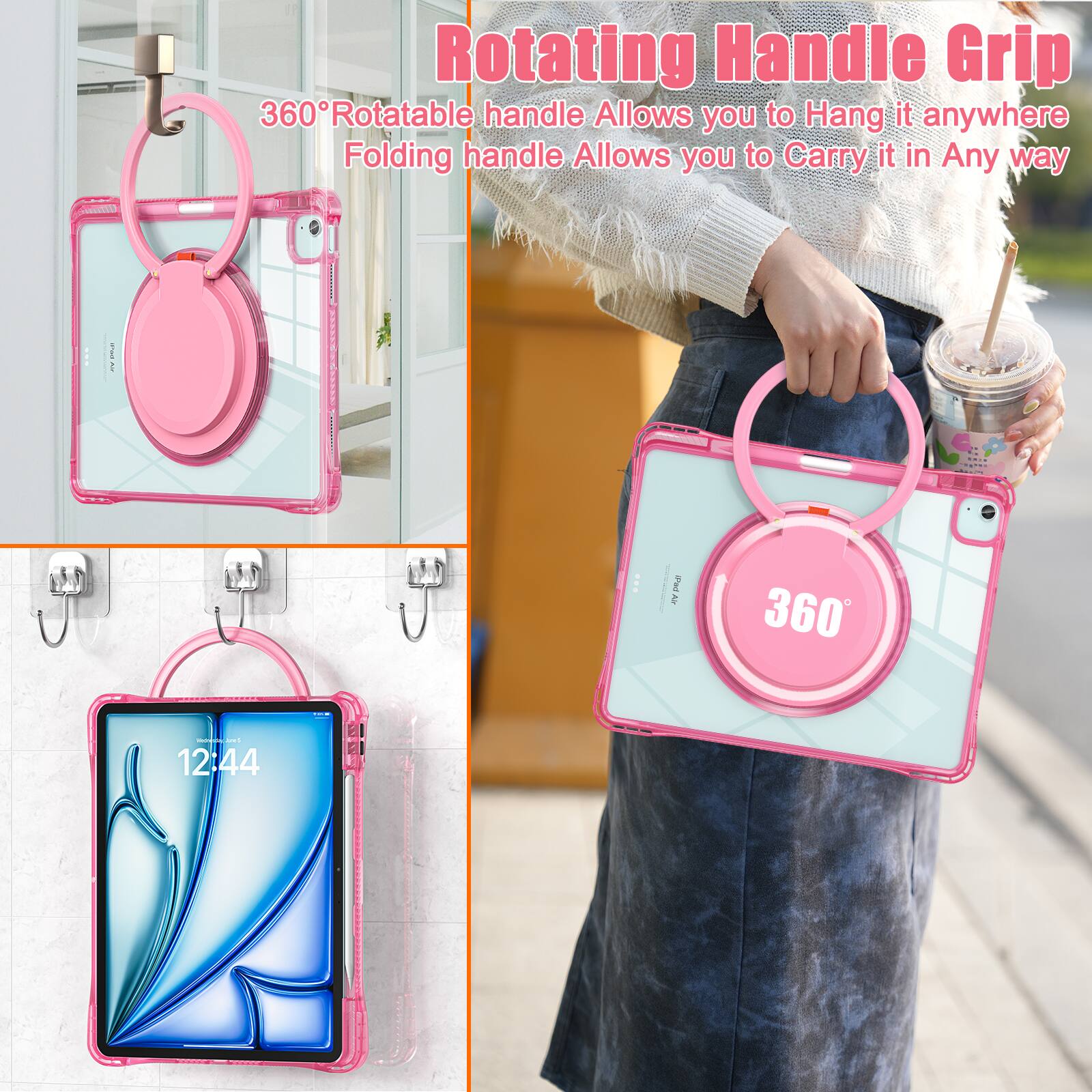 Rotating Handle Grip  
360° Rotatable handle Allows you to Hang it anywhere  
Folding handle Allows you to Carry it in Any way