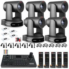 5 x PTZOptics Move 4K PTZ Camera with 30x Zoom (Gray) (PT30X-4K-GY-G3) + SuperJoy PTZ Controller