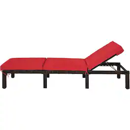 Kadyn - Outdoor Chaise Lounge Chair, Outdoor Rattan Adjustable Cushioned Chaise - Red