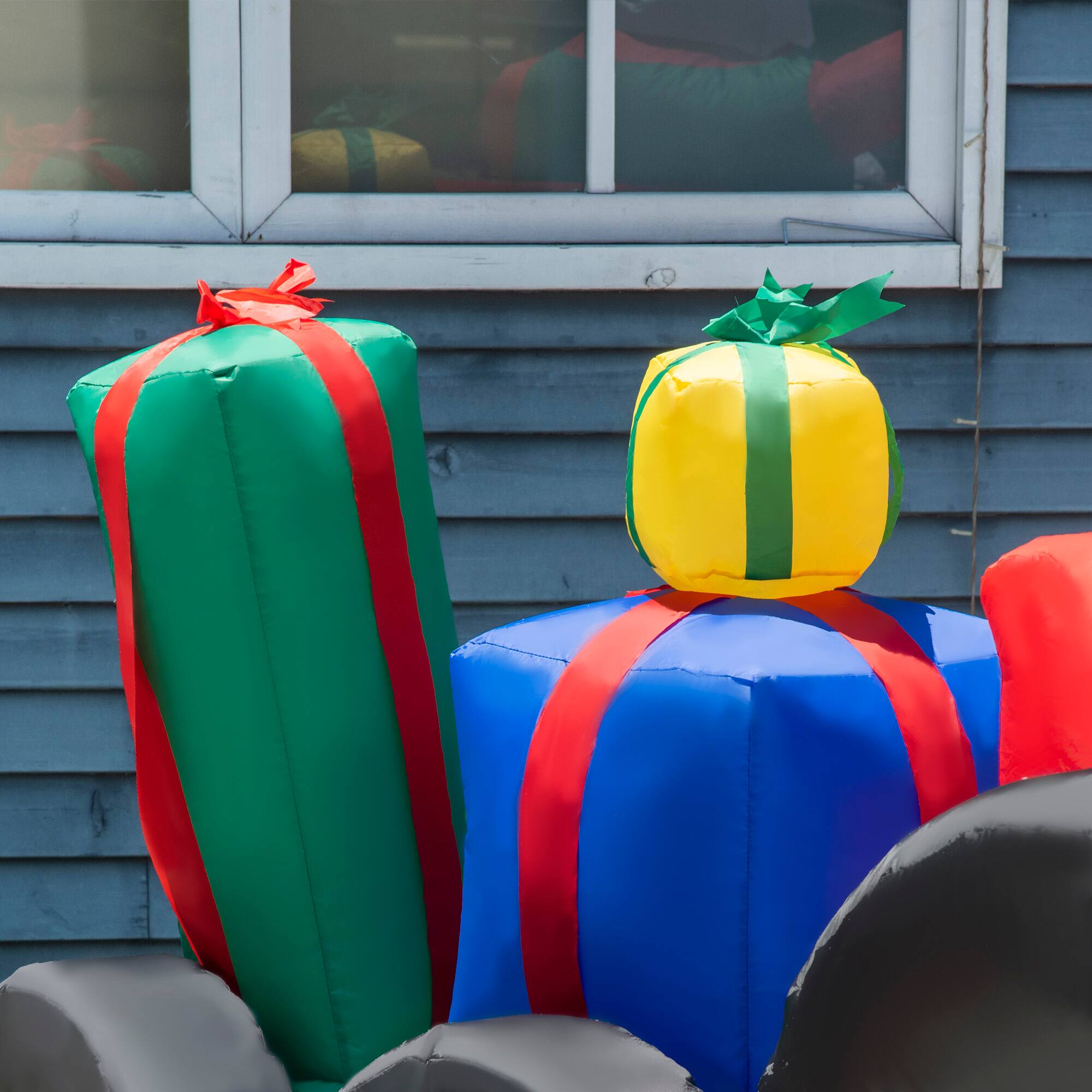 Alt View 7. Outsunny - 9ft Christmas Inflatable Santa Driving Trailer with Gift Boxes, LED Yard Decor - Red.