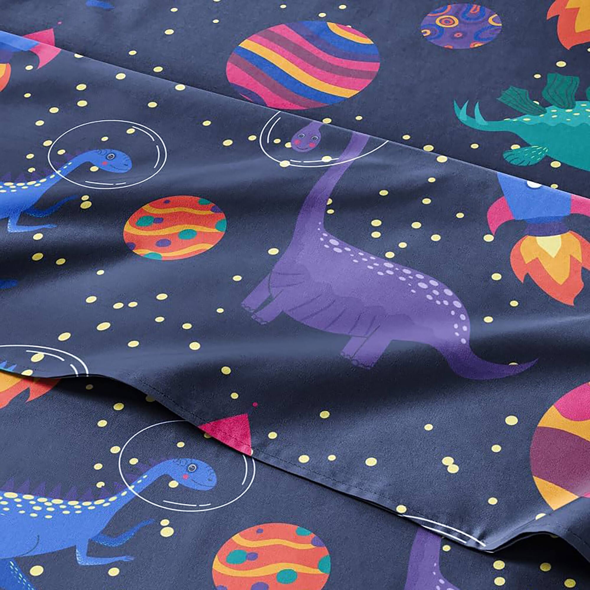 CGK Linens - Kids 4 Piece Bed Sheet Set - Cute & Cozy Wrinkle-Resistant with Vibrant Designs - Queen - Space Dino