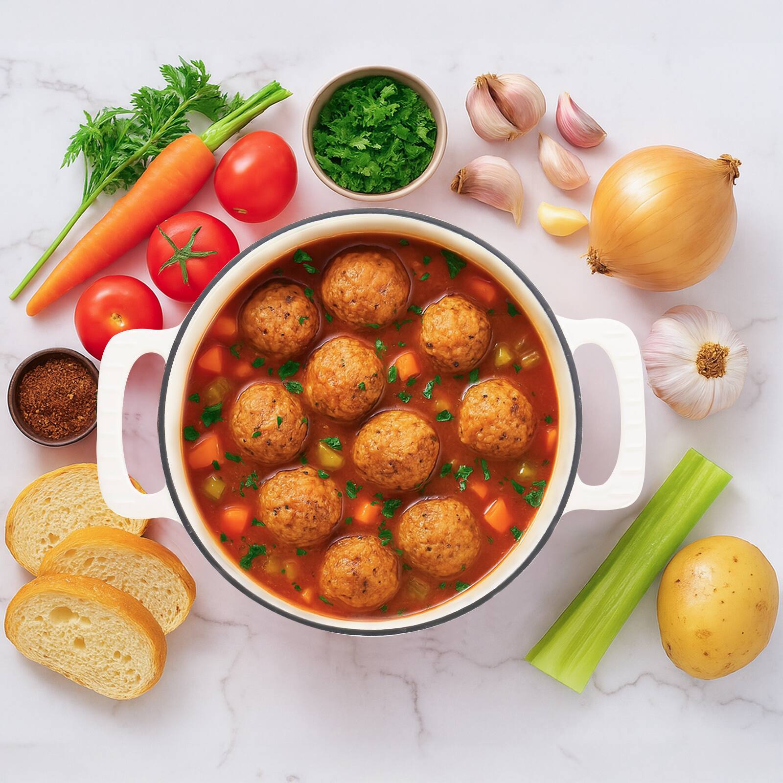 Alt View 2. Winado - 5QT Dutch Oven Enameled Cast Iron Bread Oven with Lid for Sourdough Baking - Cream white.