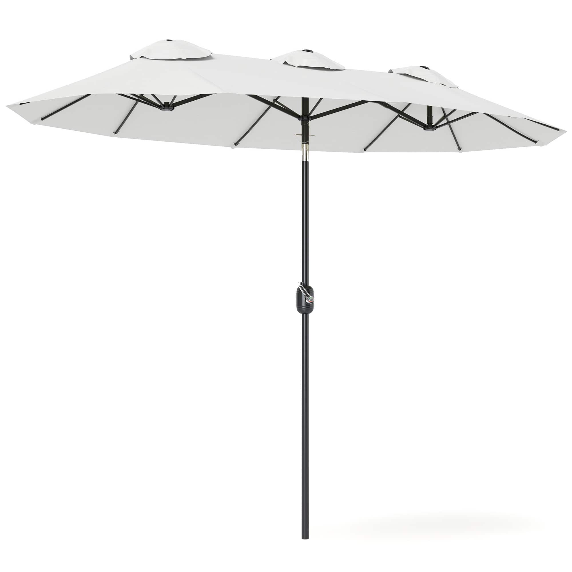 Outsunny - Double Sided Patio Umbrella, 9.5' Large Outdoor Market Umbrella with Push Button Tilt and Crank, 3 Air Vents - Cream
