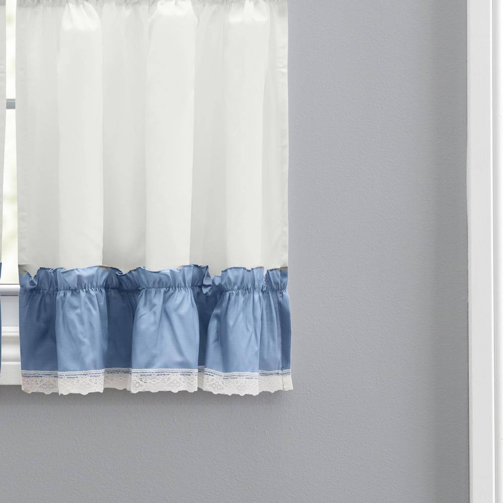 Left. Ellis Curtain - Ellis Curtain Madelyn Ruflled Victorian 1.5" Rod Pocket Window Curtain Tiers 82"x36" Slate - Slate.