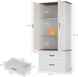 Homhougo - Farmhouse Kitchen Pantry Cabinet, Sliding Barn Door, Drawers, Adjustable Shelf, White - Rustic White