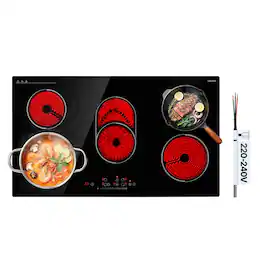 VEVOR - Electric Cooktop 36inch 5 Burners Stove Top 8900W 220V No Plug, Ceramic Built-in Radiant Electric Stove , with 9 Power - Black