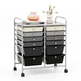 Pefilos - 12-Drawer Rolling Storage Cart with Removable Drawers and Lockable Wheels- Craft Organizers and Storage - Gray