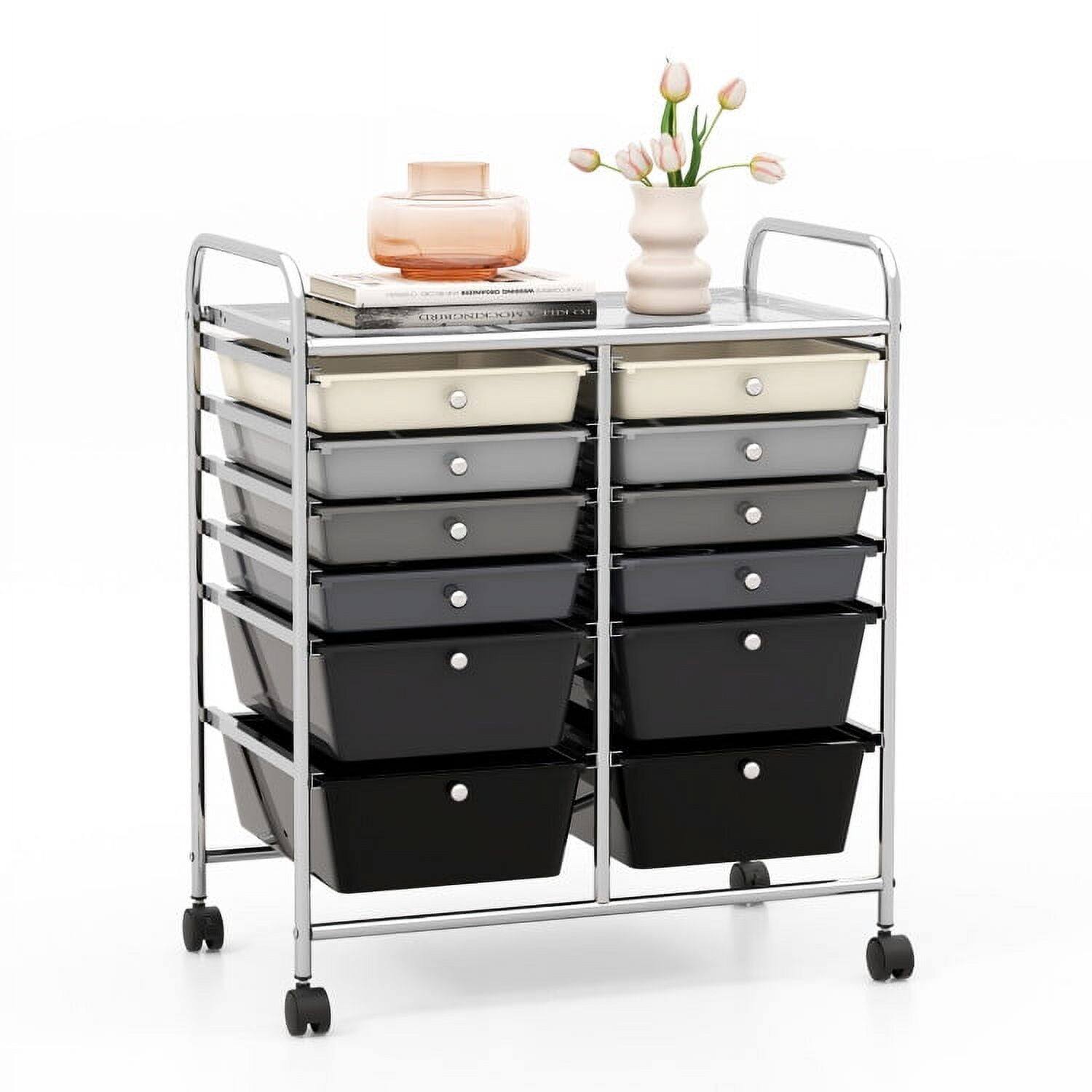 Front. Pefilos - 12-Drawer Rolling Storage Cart with Removable Drawers and Lockable Wheels-Gray, Craft Organizers and Storage - Gray.