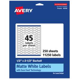 Avery - Matte Barbell Labels, 1/2" x 2-1/2", 11,250 Total - White