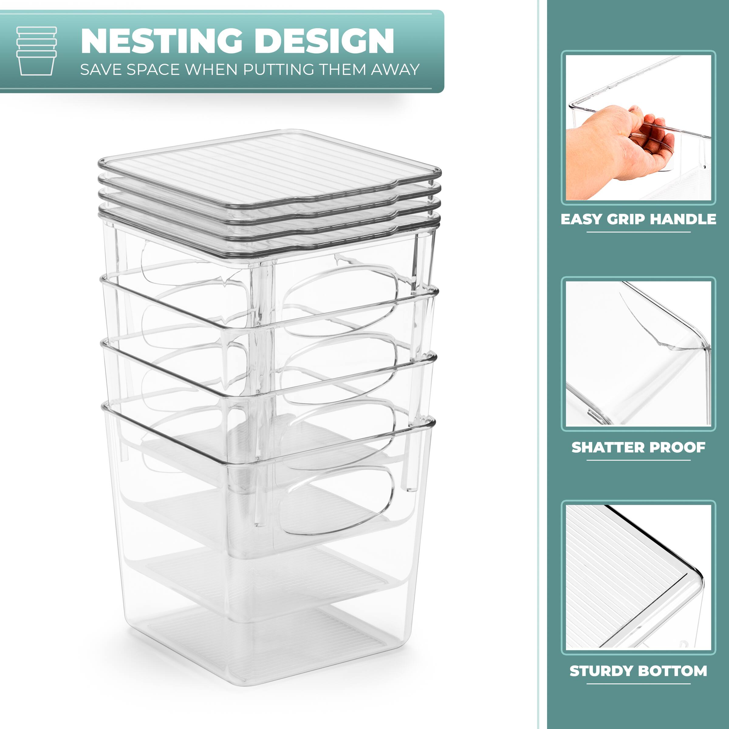 NESTING DESIGN  
SAVE SPACE WHEN PUTTING THEM AWAY  

EASY GRIP HANDLE  

SHATTER PROOF  

STURDY BOTTOM