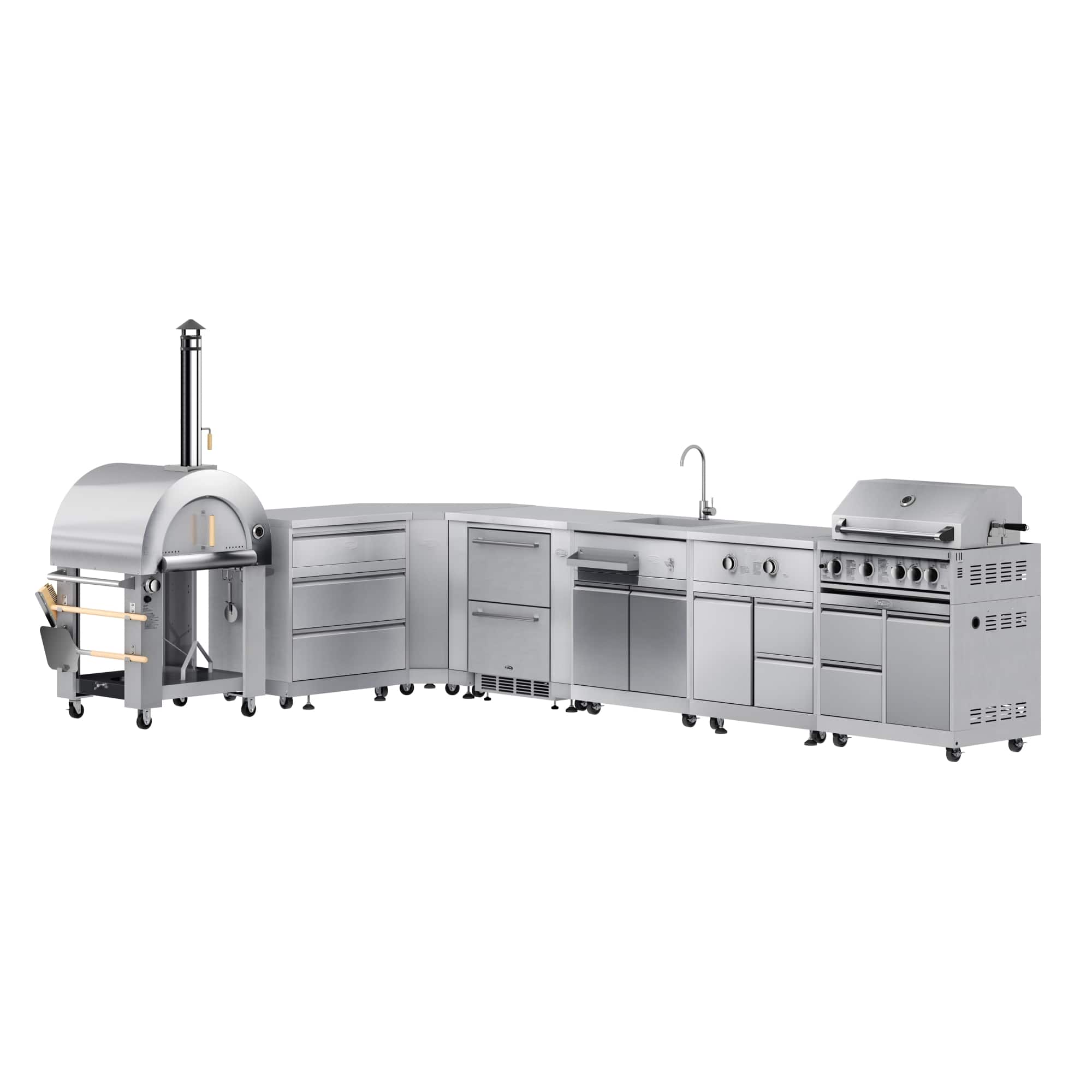 Koolmore - Dual Fuel Pizza Oven, 3 Drawer Cabinet, Corner Cabinet, Refrigerator , Sink, Side Burner, 30 in. Grill and Cabinet - Stainless Steel