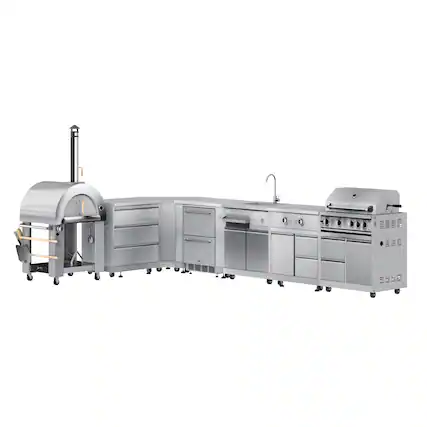 Front. Koolmore - Dual Fuel Pizza Oven, 3 Drawer Cabinet, Corner Cabinet, Refrigerator , Sink, Side Burner, 30 in. Grill and Cabinet - Stainless Steel.