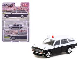 Datsun Bluebird 510 Wagon "Japan Police Car" "Global64" Series 1/64 Diecast Model by Tarmac Works - Black and White