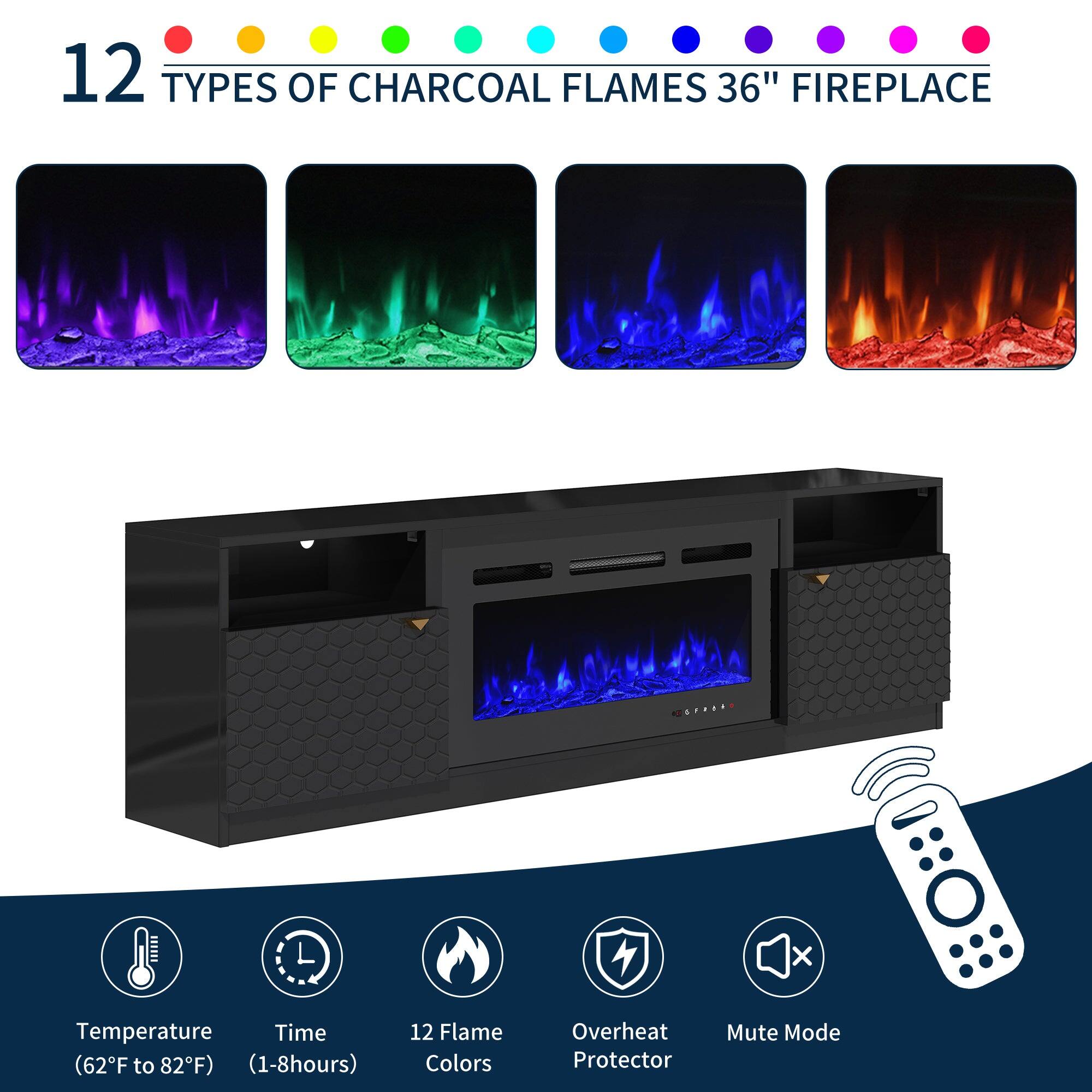 12 Types of Charcoal Flames 36" Fireplace

- Temperature (62°F to 82°F)
- Time (1-8 hours)
- 12 Flame Colors
- Overheat Protector
- Mute Mode