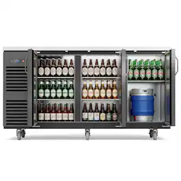Coolski - 72 in. W 25.6 cu. ft. Commercial Solid Door Under Back Bar Cooler Refrigerator in Black - Stainless Steel