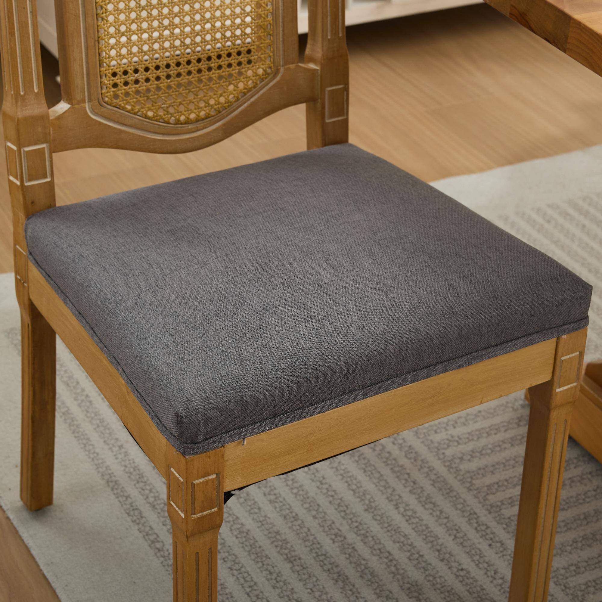 Alt View 8. GOODSILO - Solid Wood Rattan-Back Dining Chairs with Linen Cushion, Set of 2 for Rustic and Natural Style Dining Rooms and Cafés - Gray.