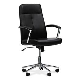 Our Brands - Leather Task Chair, Supports Up to 275 lb, 18.19" to 21.93" Seat Height, Seat, Back - Black
