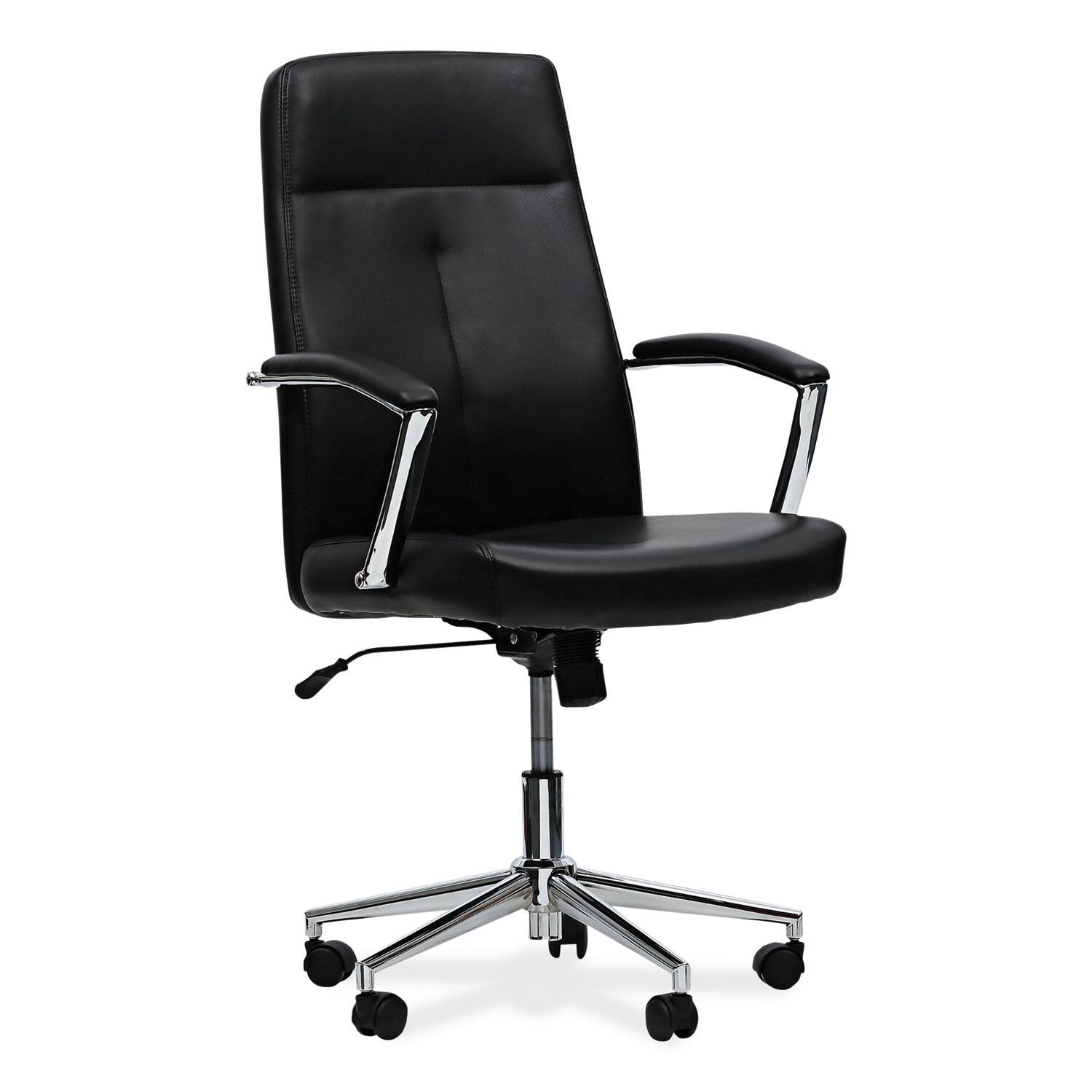 Front. Our Brands - Leather Task Chair, Supports Up to 275 lb, 18.19" to 21.93" Seat Height, Black Seat, Black Back - Black.