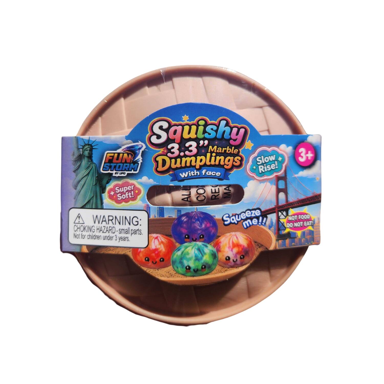 Squishy FUN 3.3" Marble Slow 3+ STORM BY UPD Dumplings face Rise! With Super ALL CO RE MA Soft! CHOKING HAZARD! WARNING: Squeeze me!! DO NOT EAT! NOT FOOD parts. Not for children under 3 years.
