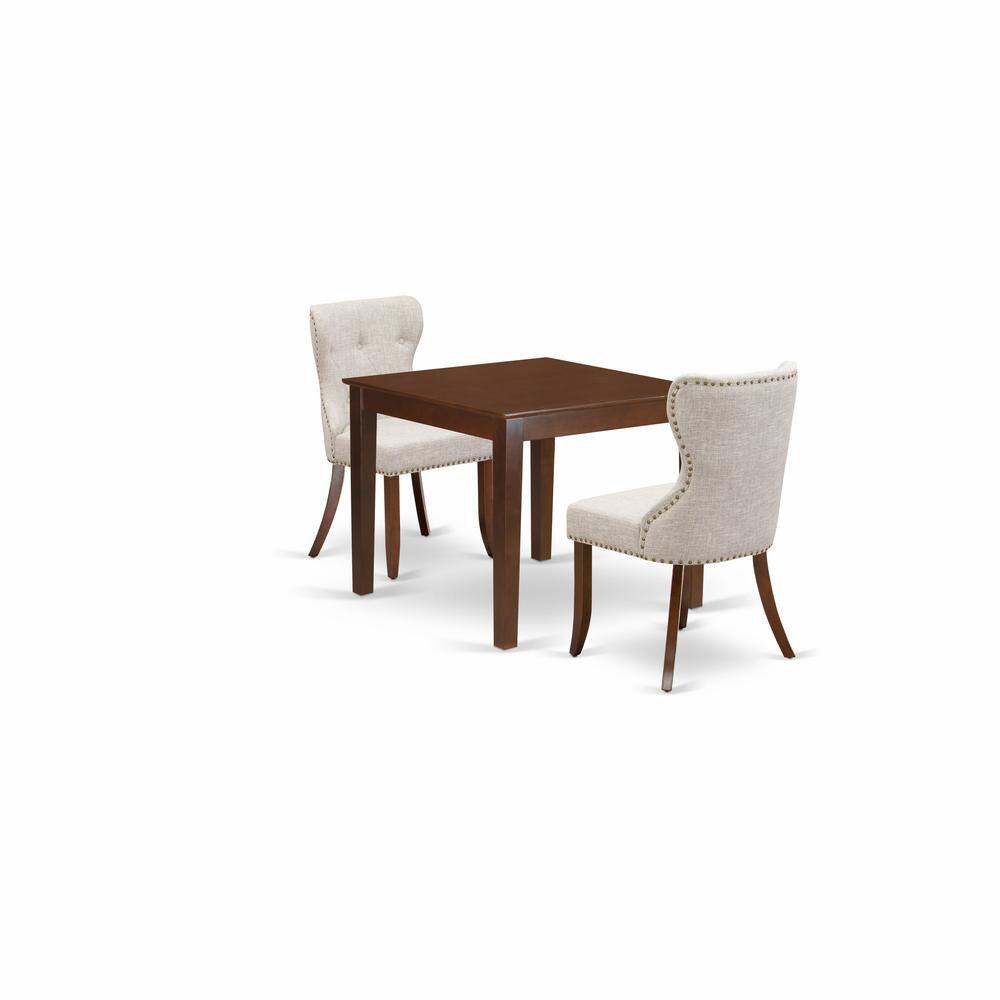 Left. East West Furniture - East-West Furniture OXSI3-MAH-35 - A dining room table set of 2 excellent kitchen dining chairs with Linen Fabric - Mahogany.
