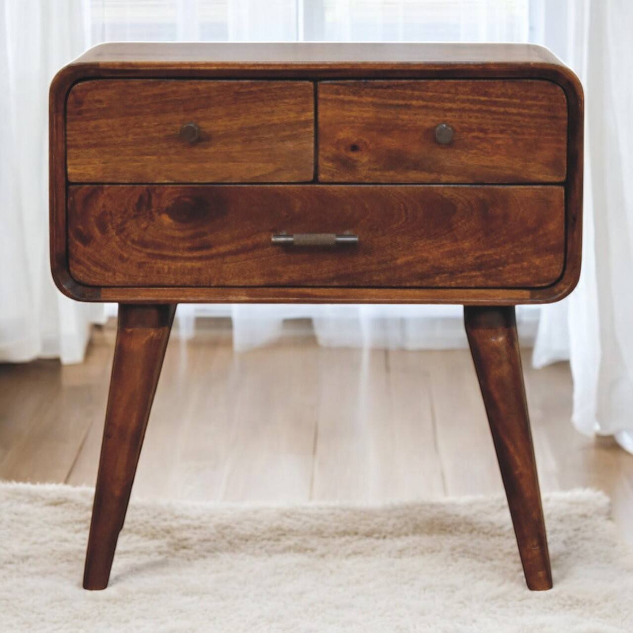 Alt View 6. Artisan Furniture - Artisan Furniture Solid Wood Avora 3-Drawer Chestnut Nightstand, Nordic Legs, Brown - Brown.