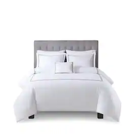 Gracie Mills - Mooney 500 Thread Count Embroidered Cotton Sateen Duvet Cover Set - White/Navy