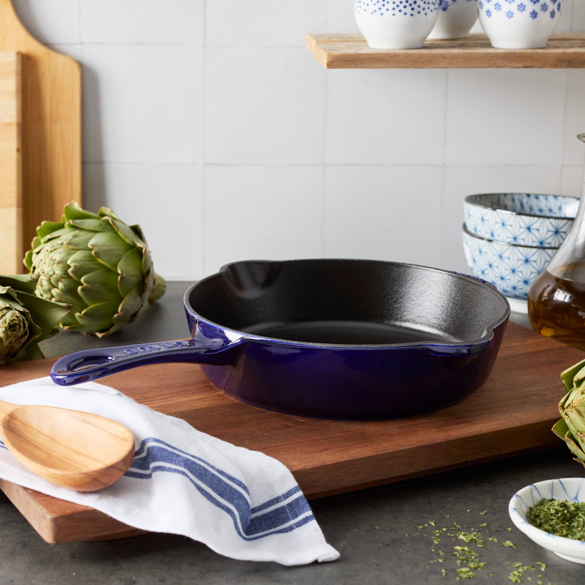 Alt View 1. Staub - STAUB Cast Iron 8.5-inch Traditional Deep Skillet - Dark Blue - Dark Blue.