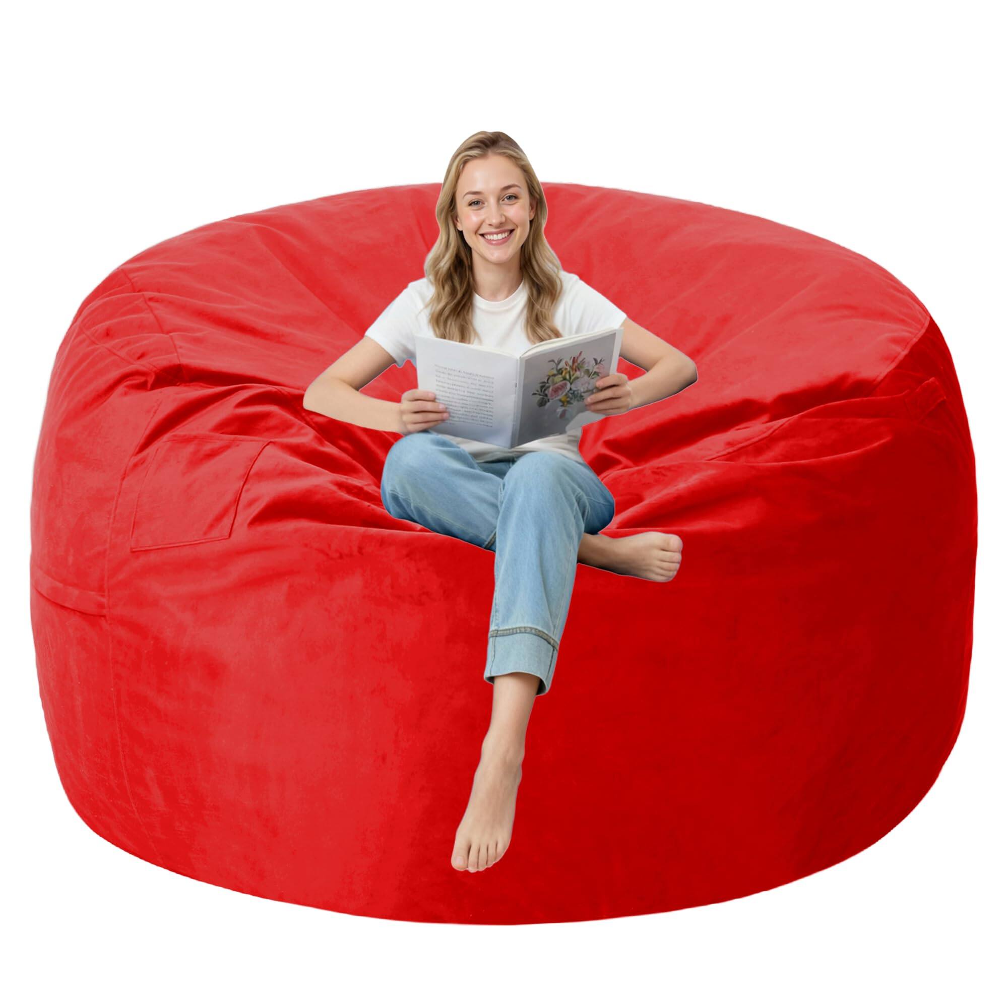 JETRANSPORT - 3ft Bean Bag Chair With Ultra Soft Cover Sofa Memory Foam Chairs Large Size Lazy For Dorm Office Living - Red 5FT-50" x 50" x 24"