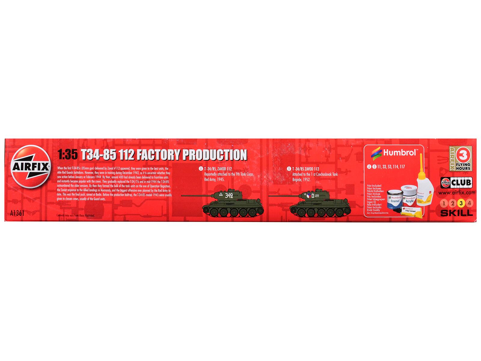 1:35 T34-85 112 FACTORY PRODUCTION

When the first T34-85, 155mm gun, delivered by Zavod 112 appeared, they were given to the best elite Red Guards Battalions. However, they were in training during December 1943, so it is uncertain when they saw action before January 1944. By then, around 400 had already delivered to Red Army units. The T34/76 and mid-1943 the T34-85 became popular with the crews. They produced the T34/76 and mid-1943 the T34-85 became popular with the crews. They produced the T34/76 and mid-1943 the T34-85 became popular with the crews. They produced the T34/76 and mid-1943 the T34-85 became popular with the crews. They produced the T34/76 and mid-1943 the T34-85 became popular with the crews. They produced the T34/