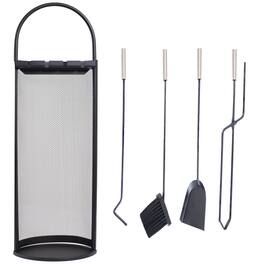 Sunnydaze - 4-Piece Fireplace Tool Set with Mesh Shroud Holder - Black
