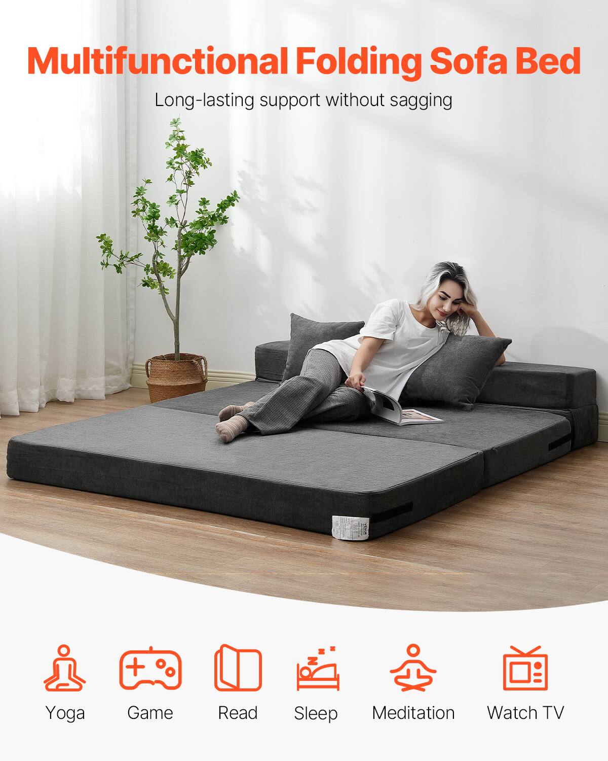 Multifunctional Folding Sofa Bed  
Long-lasting support without sagging  

- Yoga  
- Game  
- Read  
- Sleep  
- Meditation  
- Watch TV