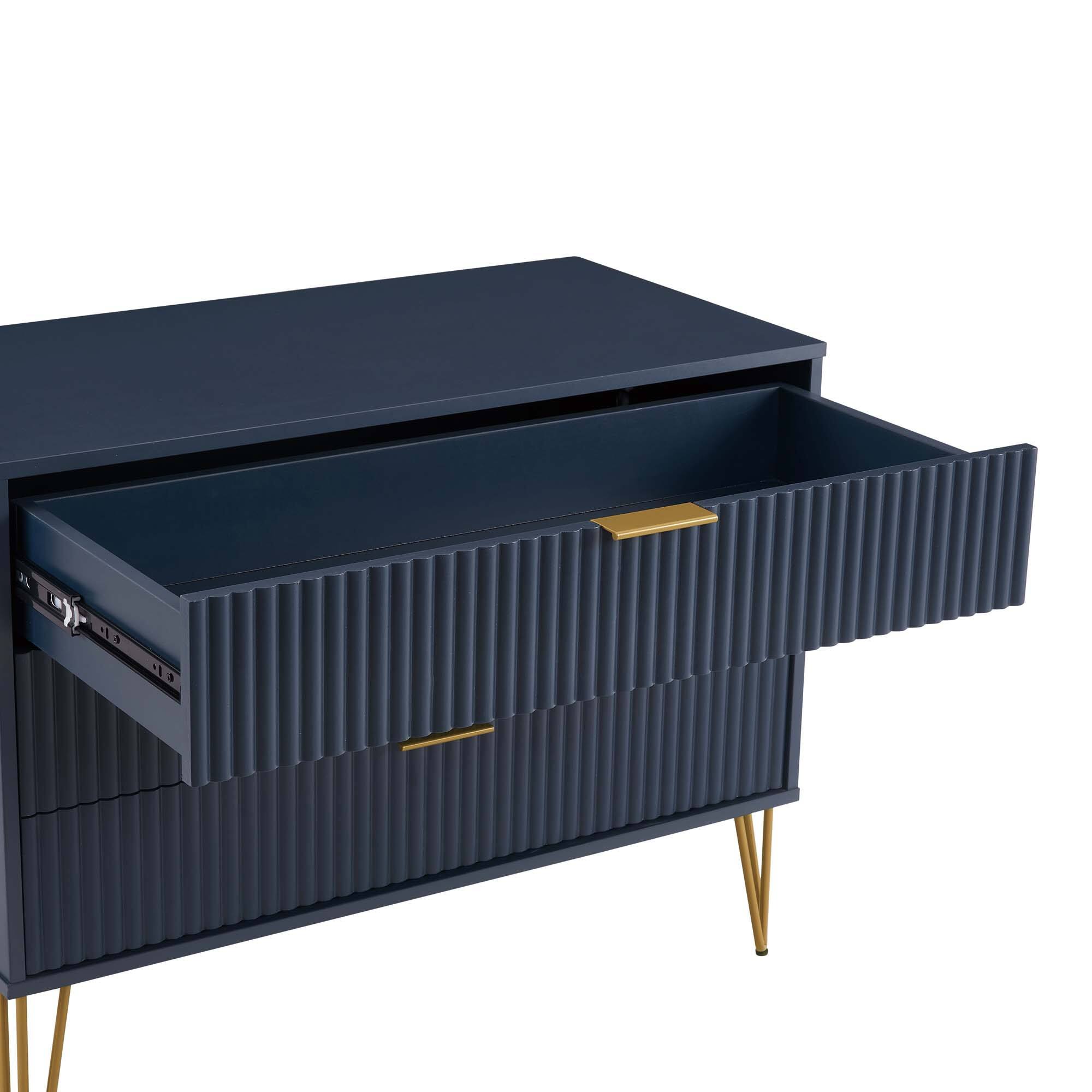 Alt View 4. Forest'nSky - Dark Blue Wood 3 drawer 35.19 in. Wide Chest of Drawers for Living Room - Dark Blue.