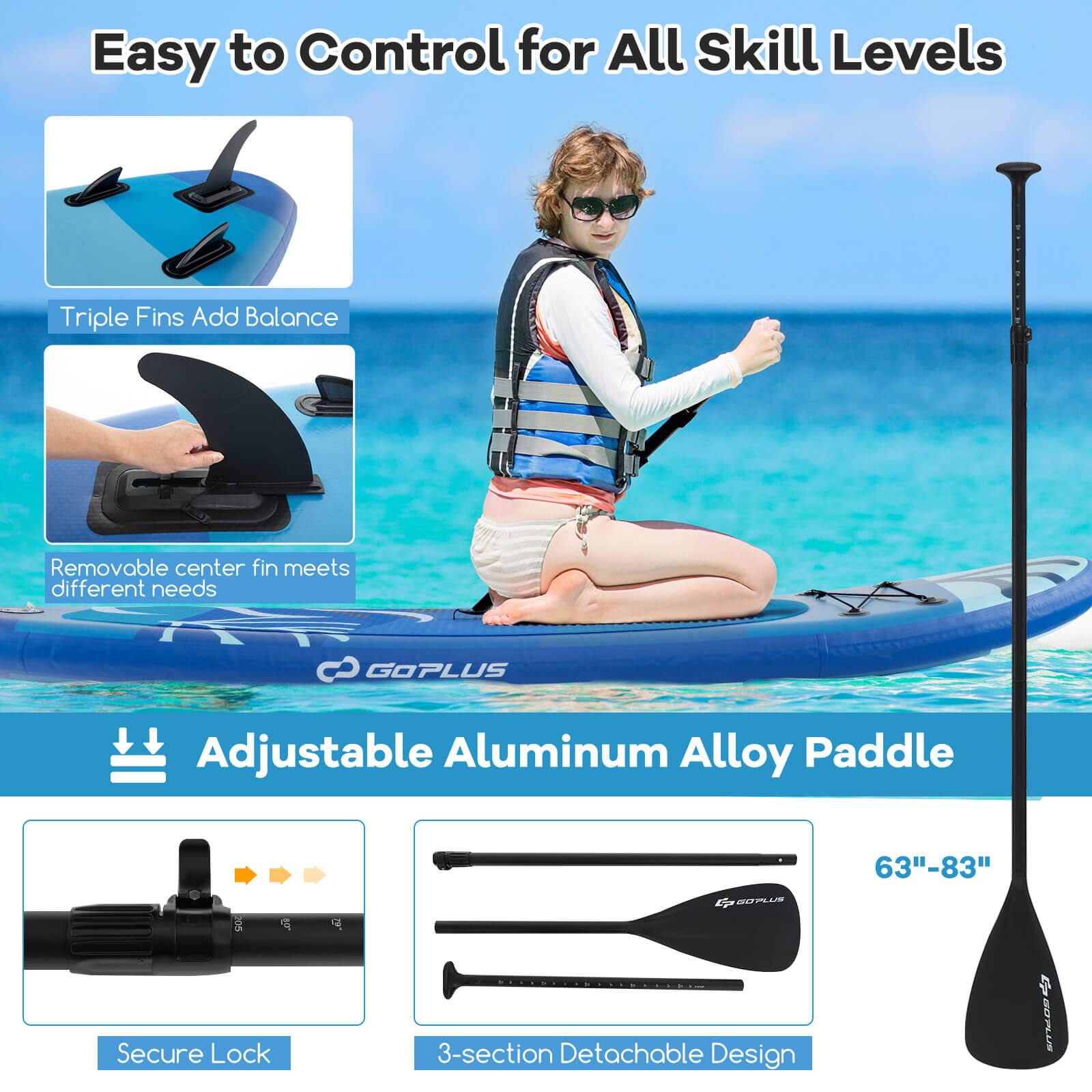Easy to Control for All Skill Levels

Triple Fins Add Balance

Removable center fin meets different needs

Adjustable Aluminum Alloy Paddle

Secure Lock

3-section Detachable Design

63"-83"