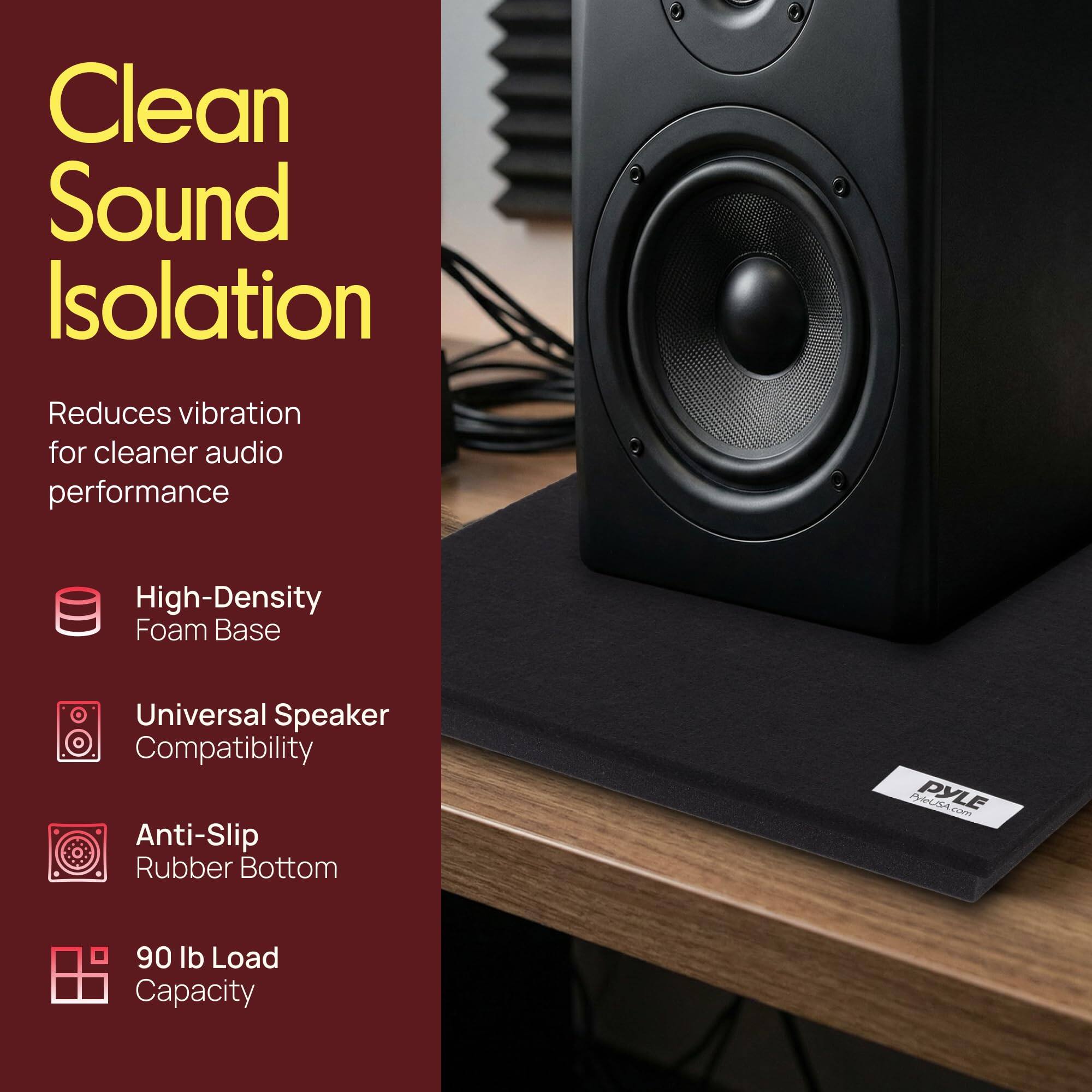Clean Sound Isolation  
Reduces vibration for cleaner audio performance  

- High-Density Foam Base  
- Universal Speaker Compatibility  
- Anti-Slip Rubber Bottom  
- 90 lb Load Capacity