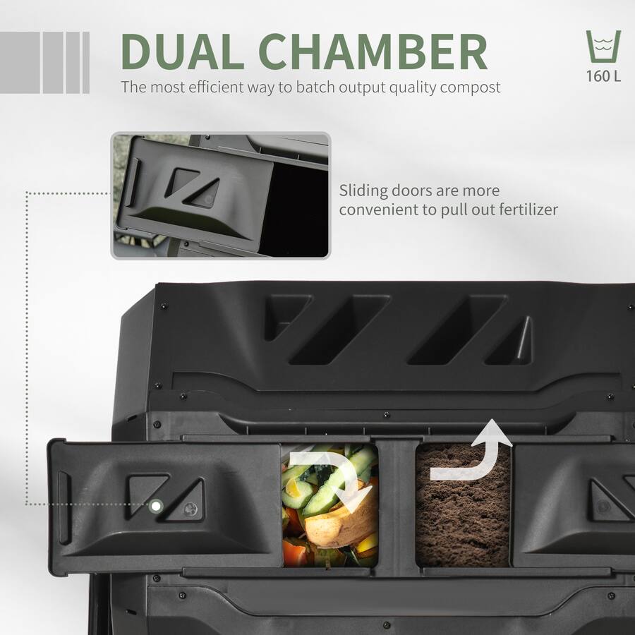 Compost Pull Out Outsunny Compost Bin Outdoor 360° Dual Chamber Rotating Composter 43 ...