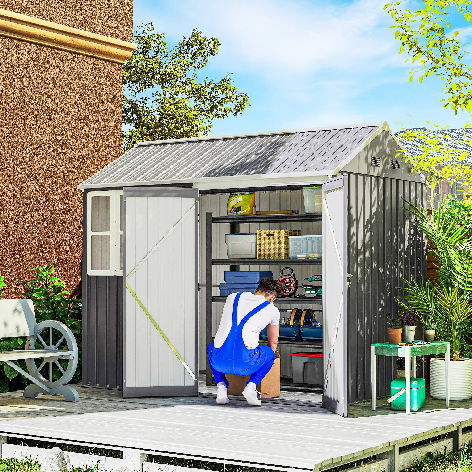 Alt View 1. Outsunny - x 5.5' Metal Garden Storage Shed, Extra Large Outdoor Tool Storage House w/Lockable Doors, Window.
