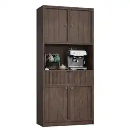 Acekool - Tall Storage Cabinet, 70" Kitchen Pantry Cabinet with Doors, Fluted Kitchen Hutch - Brown