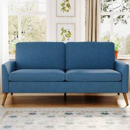 Dyonery - 68" Loveseat Sofa, Comfy Linen Couches for Living Room, Mid Century Modern Love Seat Sofa - Blue
