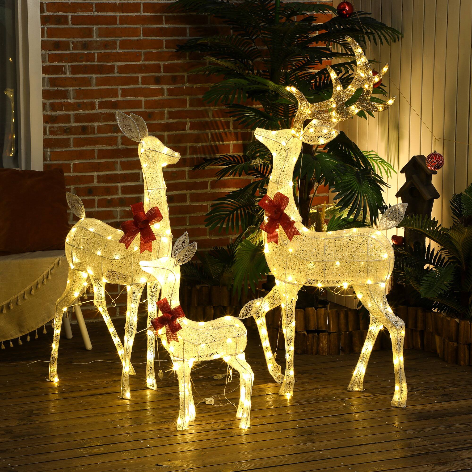 Alt View 8. Outsunny - 4.5ft 3-Piece Light Up Christmas Deer Family, Lighted Reindeer Christmas Decorations with 283 LED Lights forOutdoor - Silver.