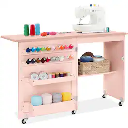 Best Choice Products - Sewing Machine Table & Desk w/ Craft Storage and Trays - Pink