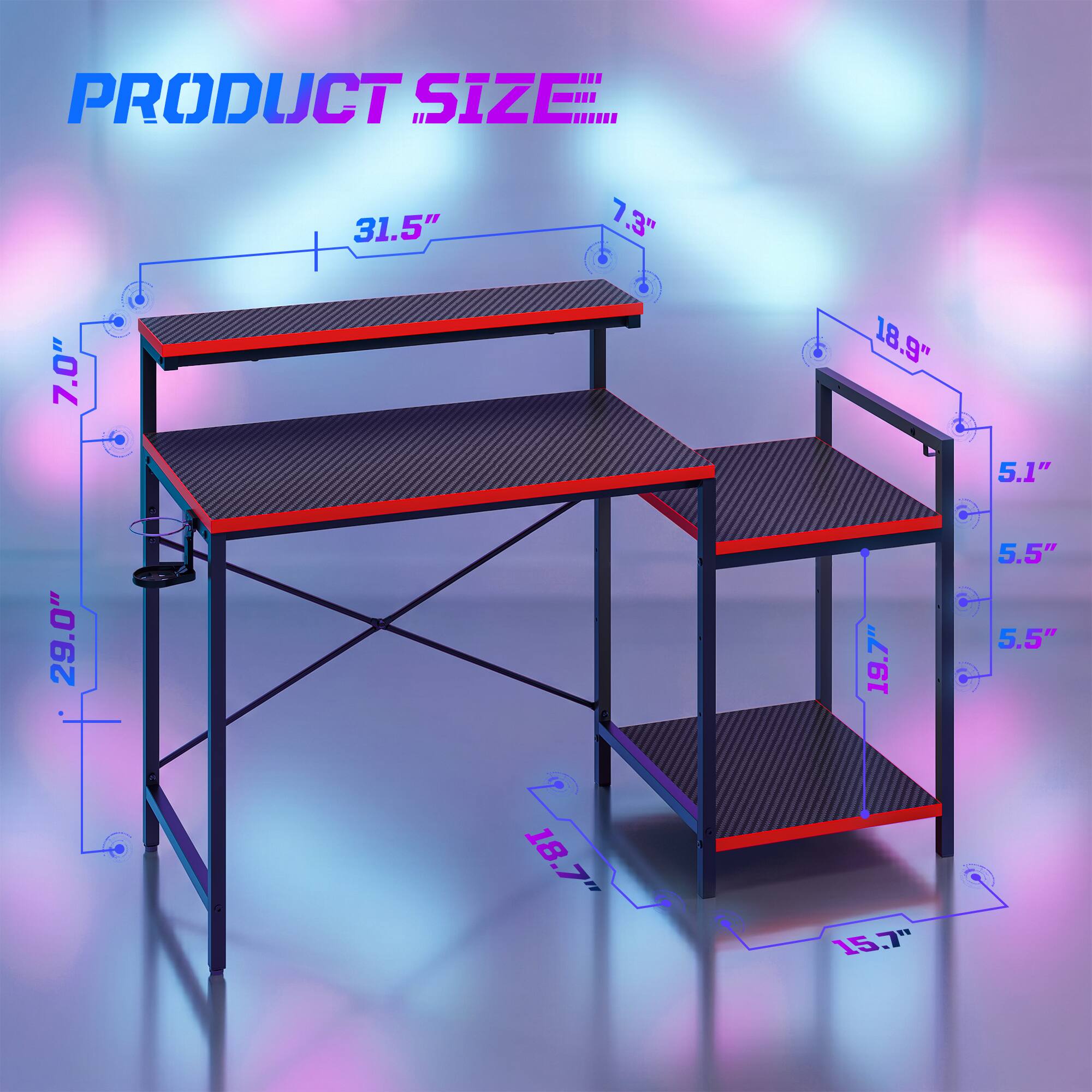 PRODUCT SIZE

31.5"  
7.3"  
7.0"  
18.9"  
5.1"  
29.0"  
19.7"  
5.5"  
5.5"  
18.7"  
15.7"