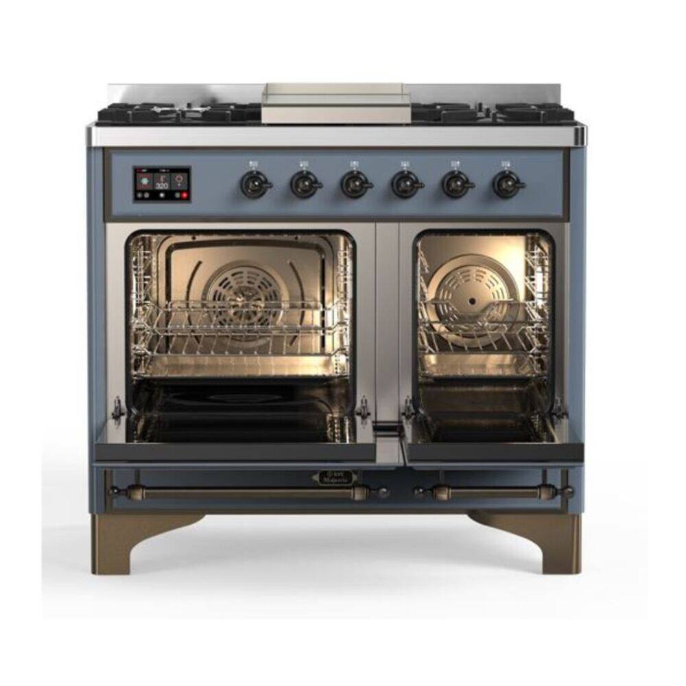Alt View 2. ILVE - ILVE Majestic II 40 inch Dual Fuel Range with 6 Burners + Griddle (Liquid Propane, Blue Grey, Burnished Trim) - Blue Grey.